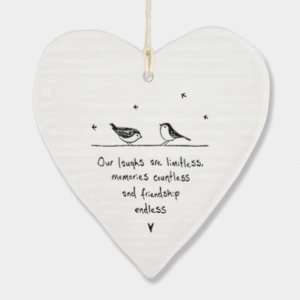 East of India - "Our Laughs Are Limitless" Porcelain Hanging Heart - The Olive Branch & Lovely Libby's
