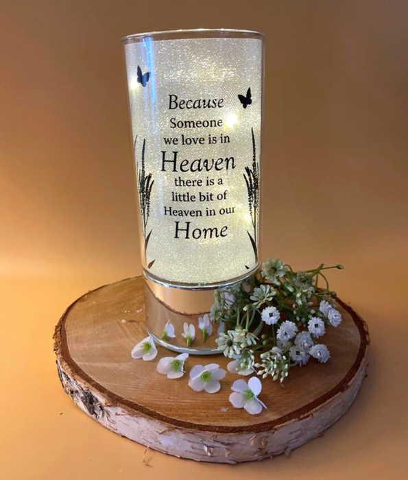 Memorial Glitter Light Tube - "Because Someone We Love is in Heaven"