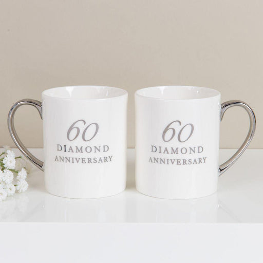 Set Of 2 Porcelain Mugs  - 60th Anniversary - The Olive Branch & Lovely Libby's