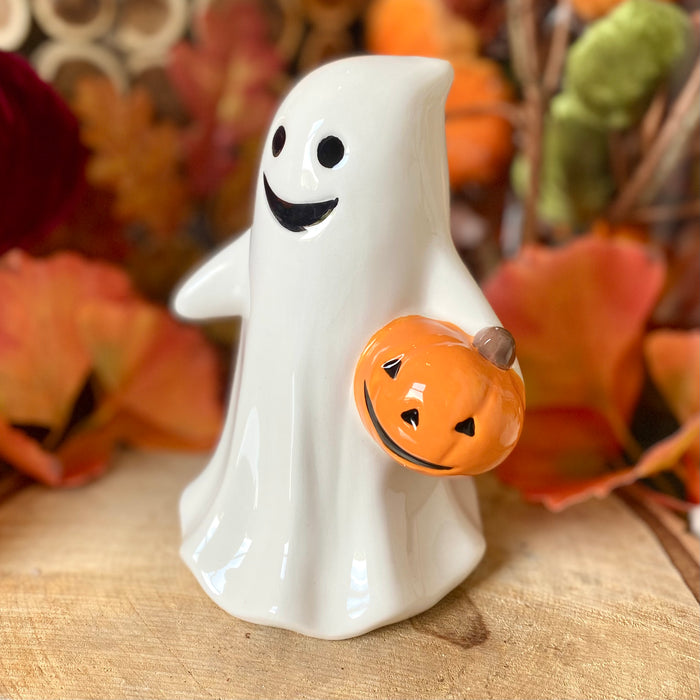 Ceramic Ghost With Pumpkin - Large
