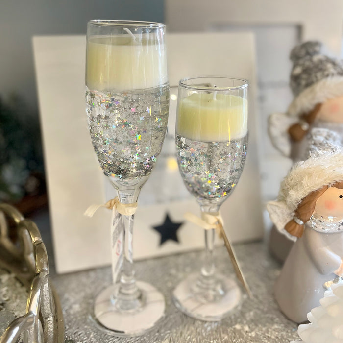 Champagne Sparkle Candle Silver - Large