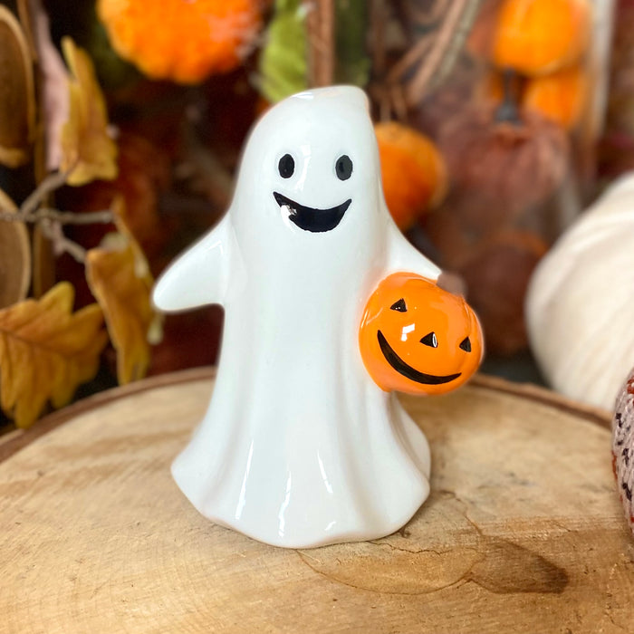 Ceramic Ghost With Pumpkin - Small