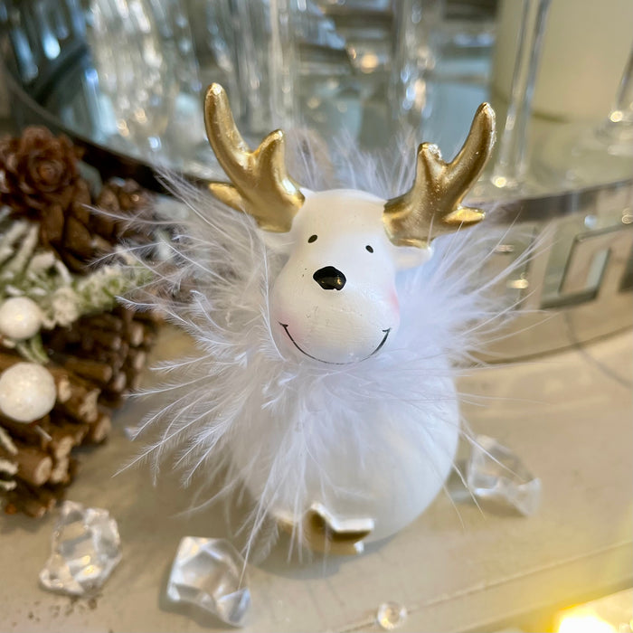 Fluffy White/Gold Reindeer