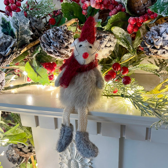 Festive Mouse Shelf Sitter - Grey