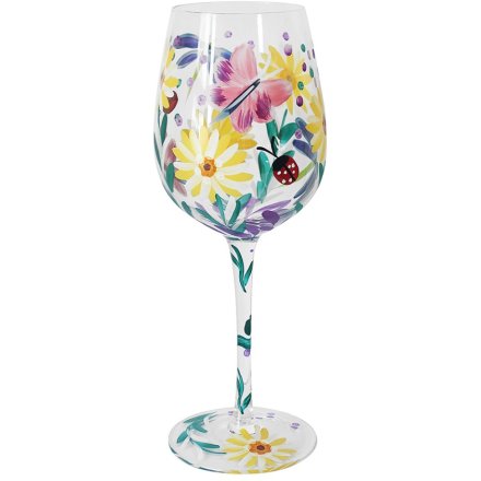Handpainted Wine Glass by Lynsey Johnstone - Cottage Garden