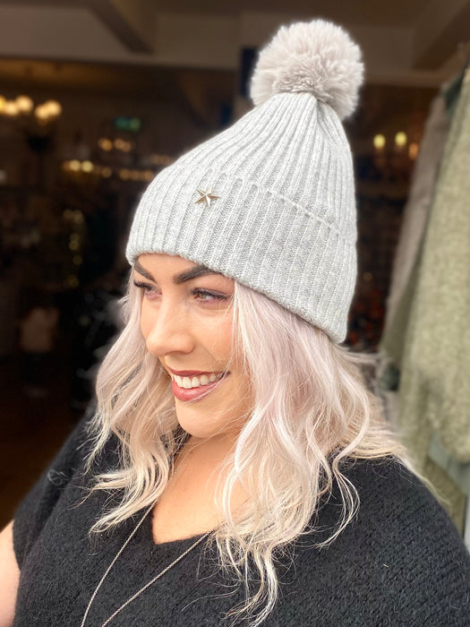 Pom Pom Hat - Grey