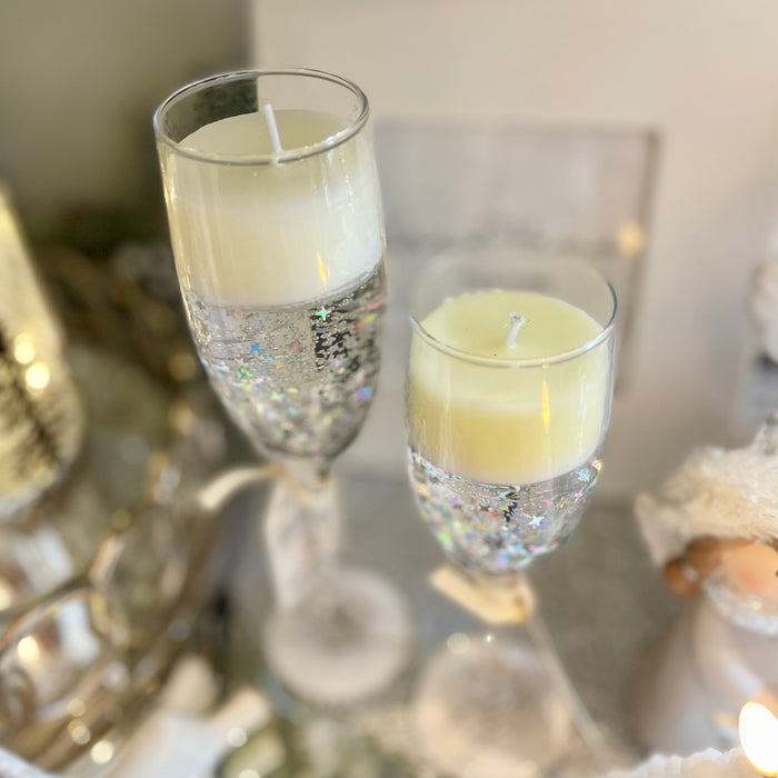 Champagne Sparkle Candle Silver - Large