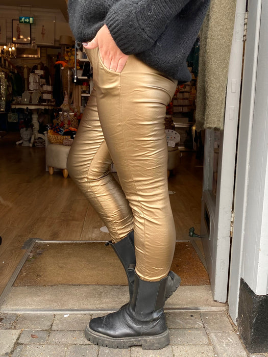 Metallic Leather Look Magic Trousers - Gold