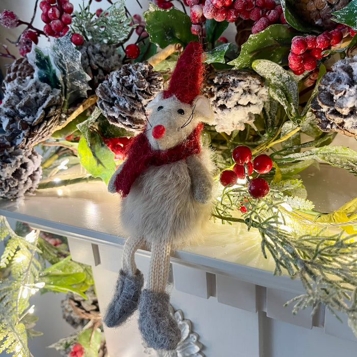 Festive Mouse Shelf Sitter - Grey