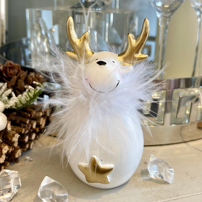 Fluffy White/Gold Reindeer