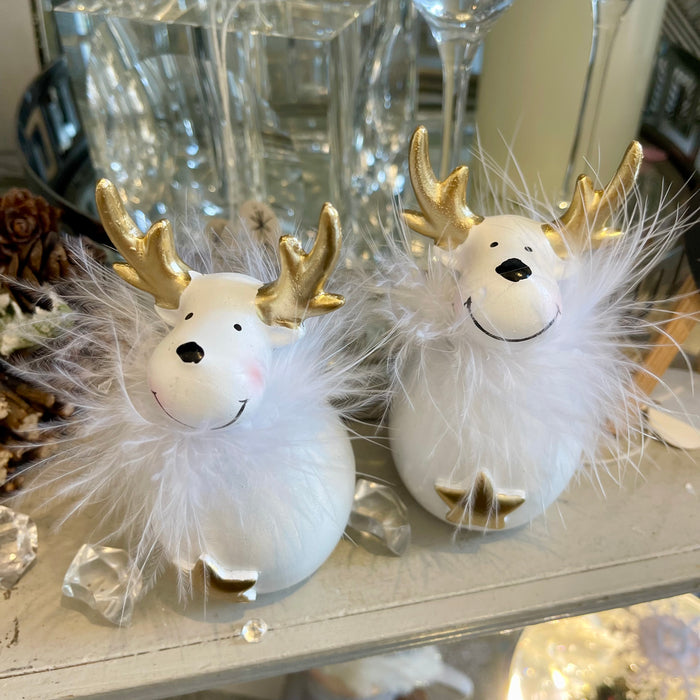 Fluffy White/Gold Reindeer