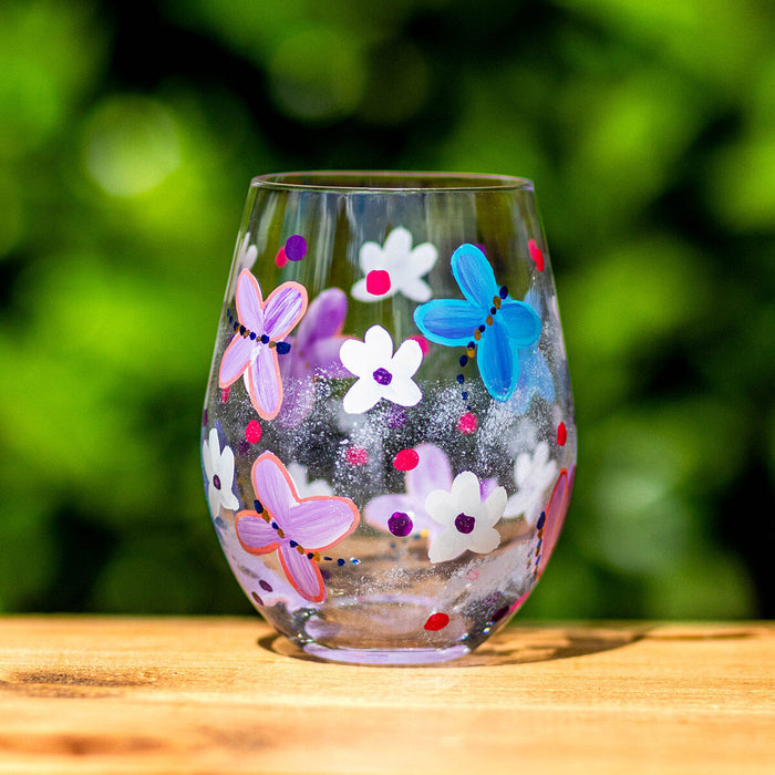 Hand Painted Stemless Tumbler by Lynsey Johnstone - Butterflies
