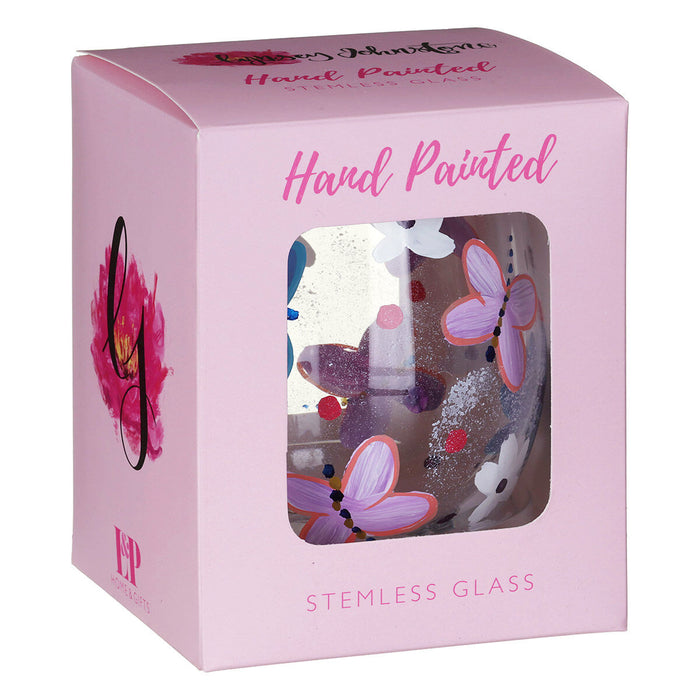 Hand Painted Stemless Tumbler by Lynsey Johnstone - Butterflies