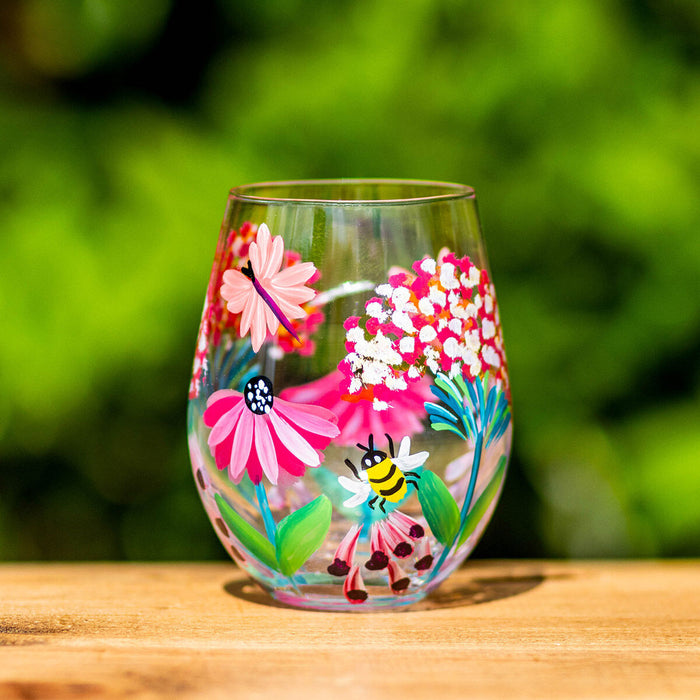 Hand Painted Stemless Tumbler by Lynsey Johnstone - Wild Garden
