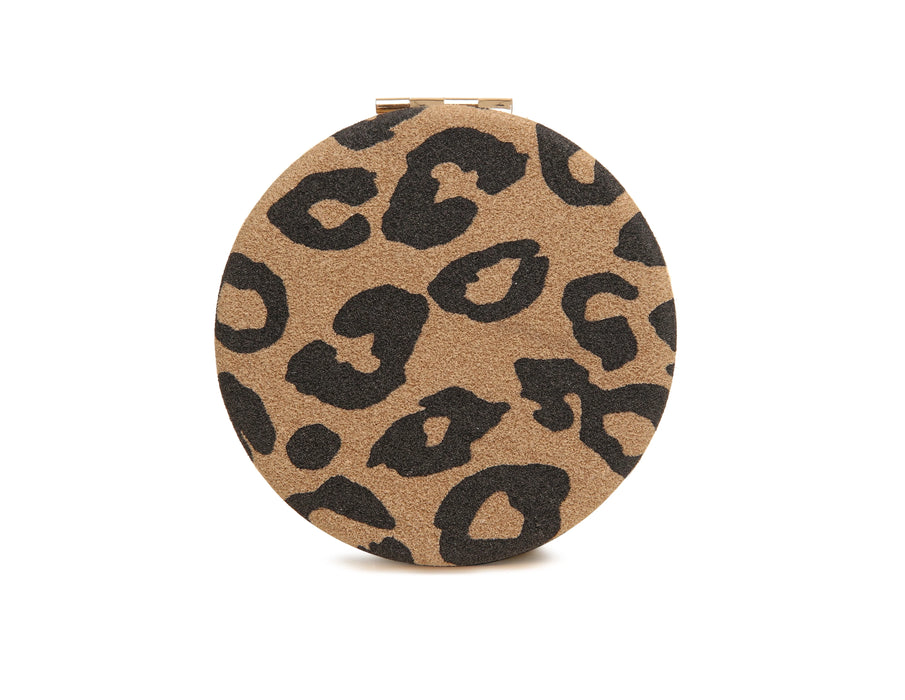 Dark Leopard Print Compact Mirror by Alice Wheeler