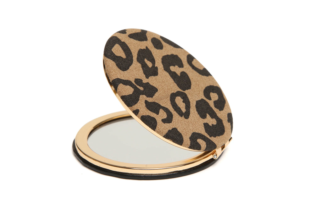 Dark Leopard Print Compact Mirror by Alice Wheeler
