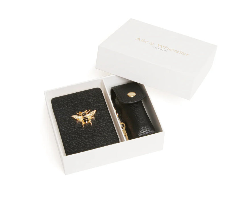 Black - Oblong Compact Mirror & Lipstick Holder Gift Set