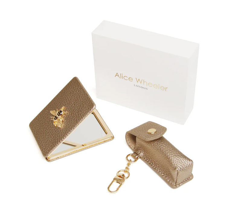 Bronze - Oblong Compact Mirror & Lipstick Holder Gift Set