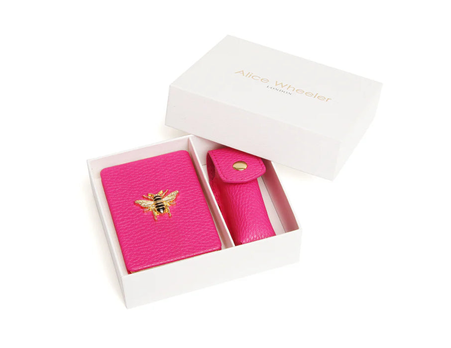 Hot Pink - Oblong Compact Mirror & Lipstick Holder Gift Set