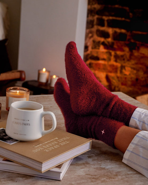 Katie Loxton Gift Boxed Fluffy Snug Socks - Cherry