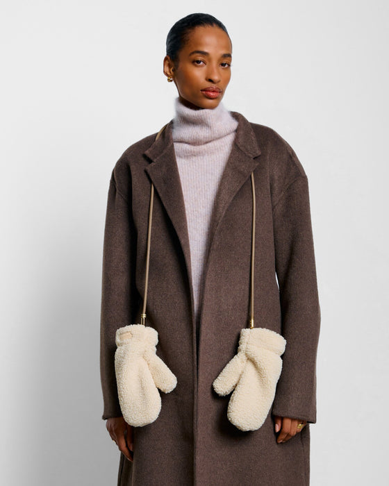 Katie Loxton Teddy Mittens With Cord - Cream