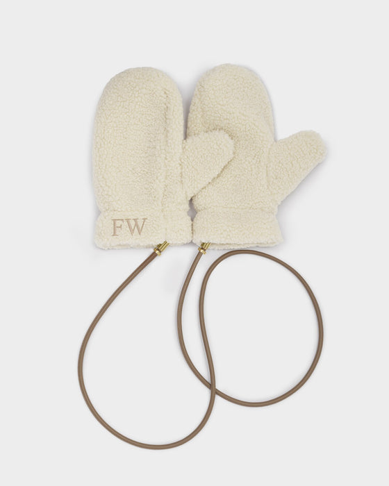 Katie Loxton Teddy Mittens With Cord - Cream