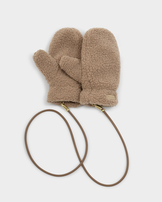 Katie Loxton Teddy Mittens With Cord - Tan