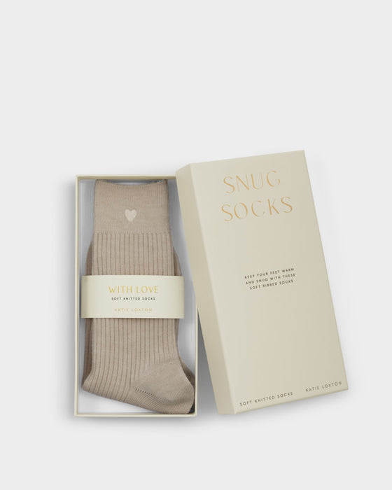 Katie Loxton Gift Boxed Heart Socks - Taupe
