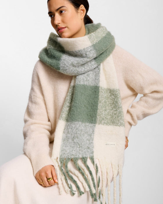 Recycled Check Tassel Scarf by Katie Loxton - Green