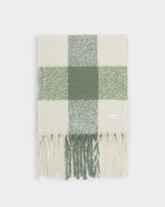 Recycled Check Tassel Scarf by Katie Loxton - Green