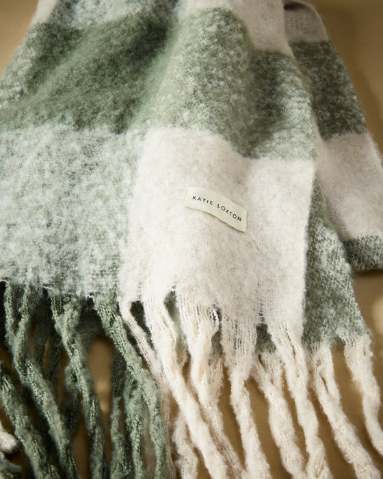 Recycled Check Tassel Scarf by Katie Loxton - Green