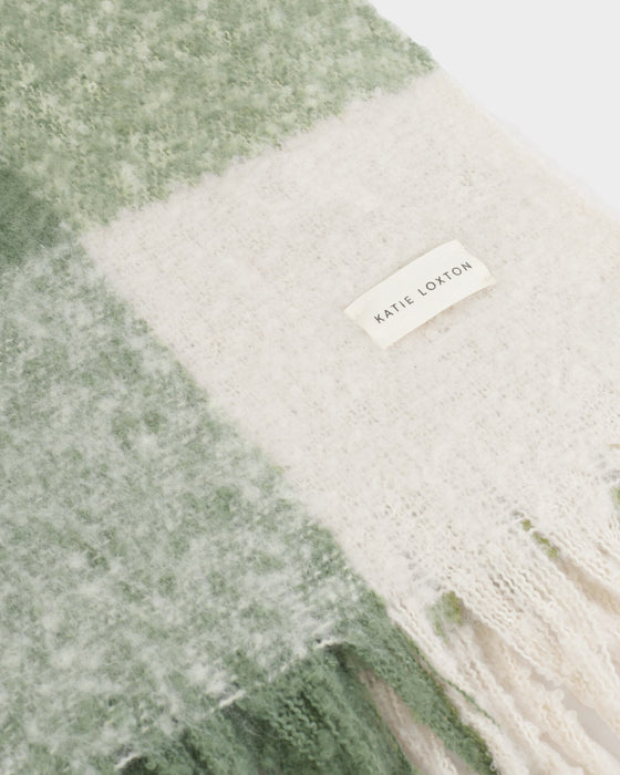 Recycled Check Tassel Scarf by Katie Loxton - Green