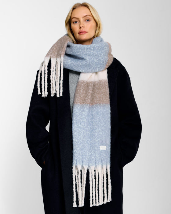 Recycled Check Tassel Scarf by Katie Loxton - Blue
