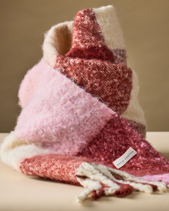 Recycled Check Tassel Scarf by Katie Loxton - Pink