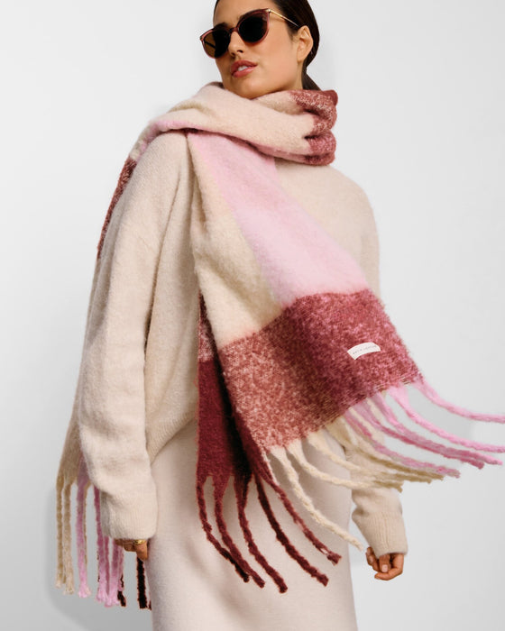 Recycled Check Tassel Scarf by Katie Loxton - Pink
