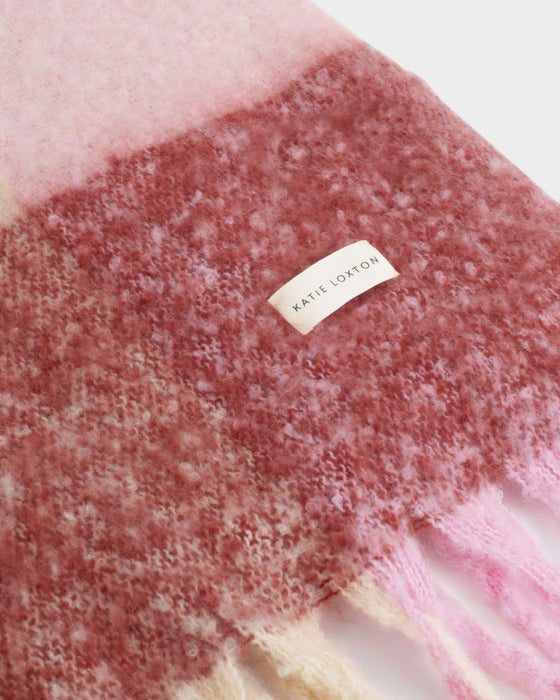 Recycled Check Tassel Scarf by Katie Loxton - Pink