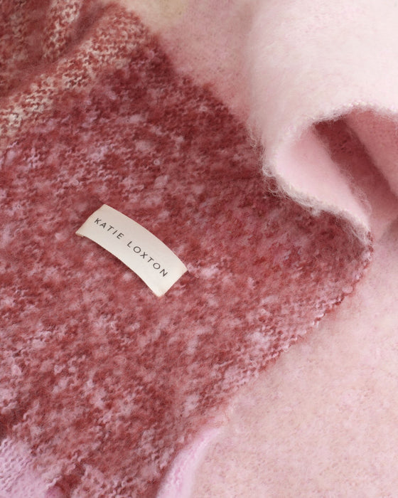 Recycled Check Tassel Scarf by Katie Loxton - Pink