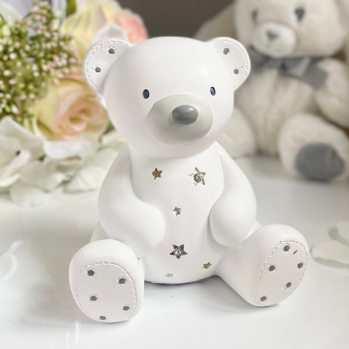 White Teddy Money Box by Bambino