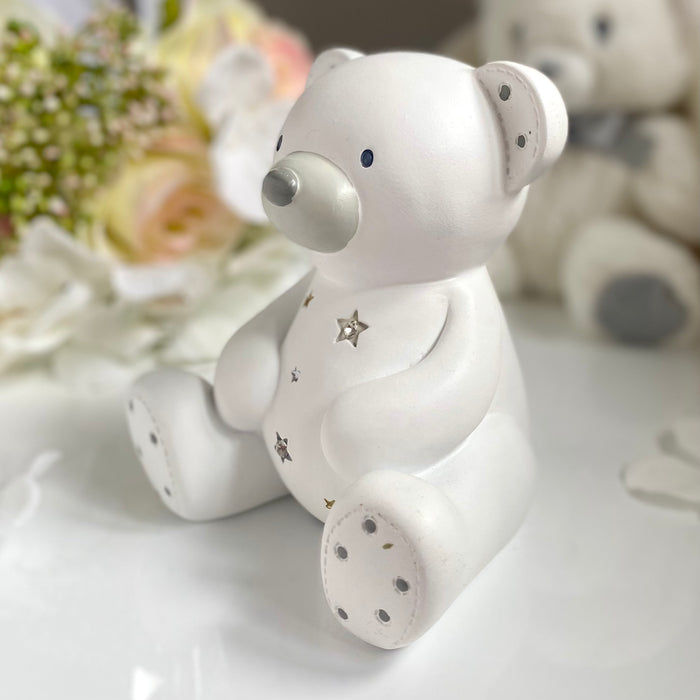 White Teddy Money Box by Bambino