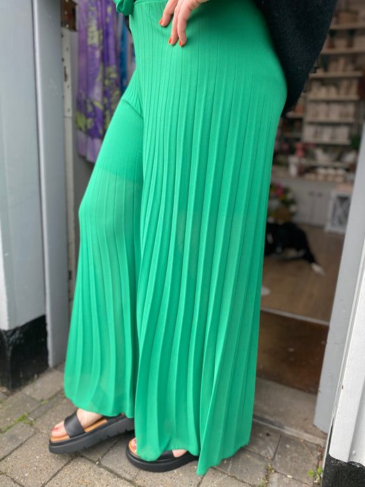 The Pleated Palazzo Trousers - Green