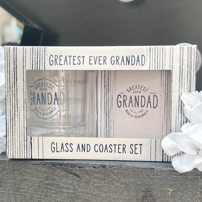 "Greatest Ever Grandad" Whisky Glass & Coaster Set