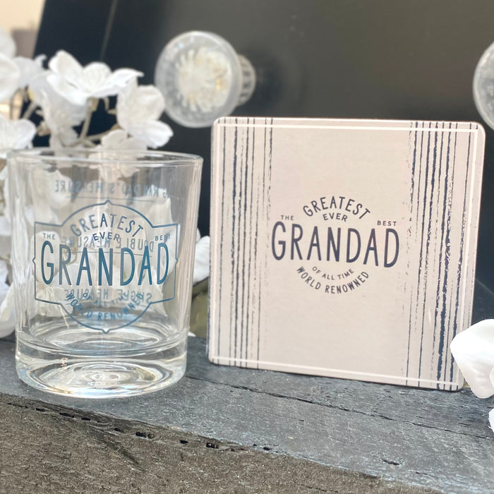 "Greatest Ever Grandad" Whisky Glass & Coaster Set