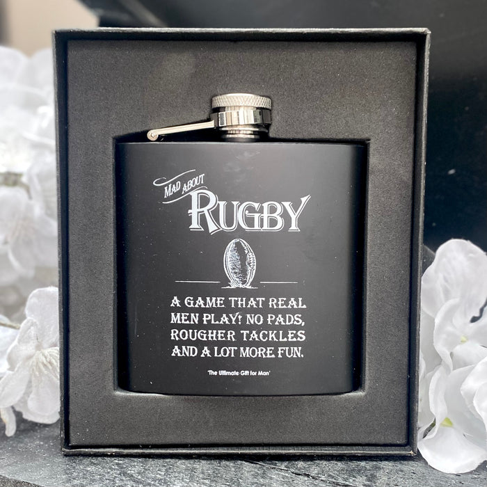 "Mad About Rugby" Hipflask