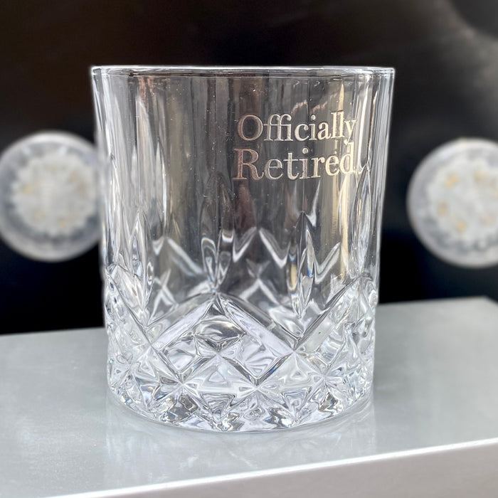 "Officially Retired" Whisky Glass & Coaster Set