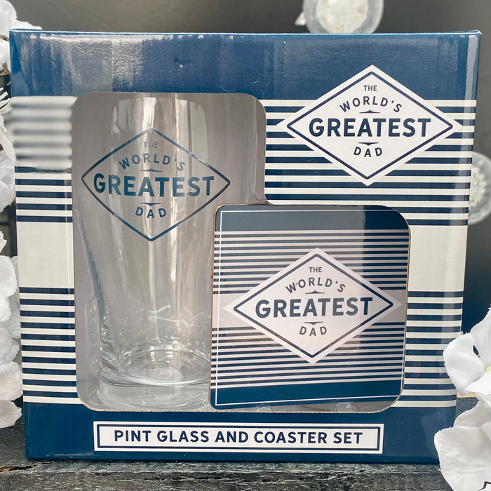 "World's Greatest Dad" Beer Glass & Coaster Set