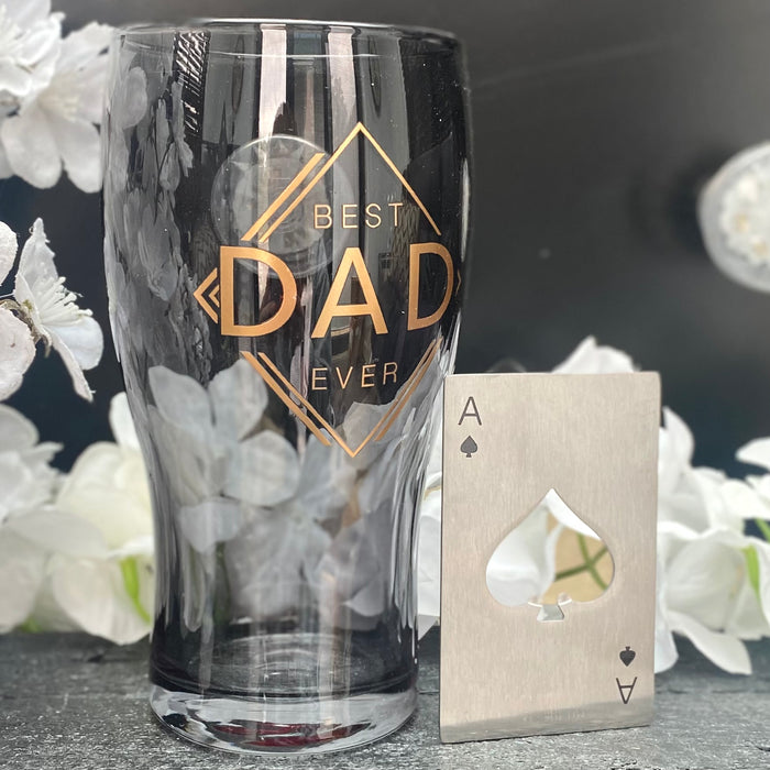 "Best Dad Ever" Beer Glass & Bottle Opener Set