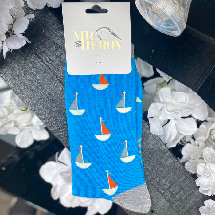 Mr Heron Bamboo Socks - Blue Boats