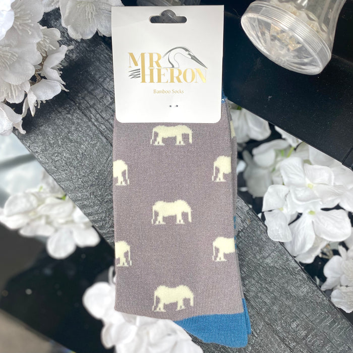 Mr Heron Bamboo Socks - Grey Elephants