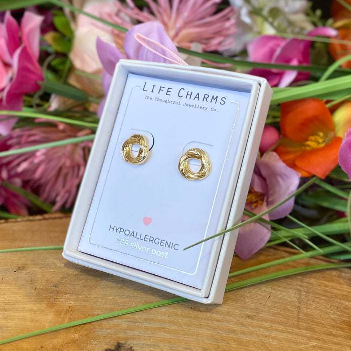 Gold Knot Stud Earrings by Life Charms