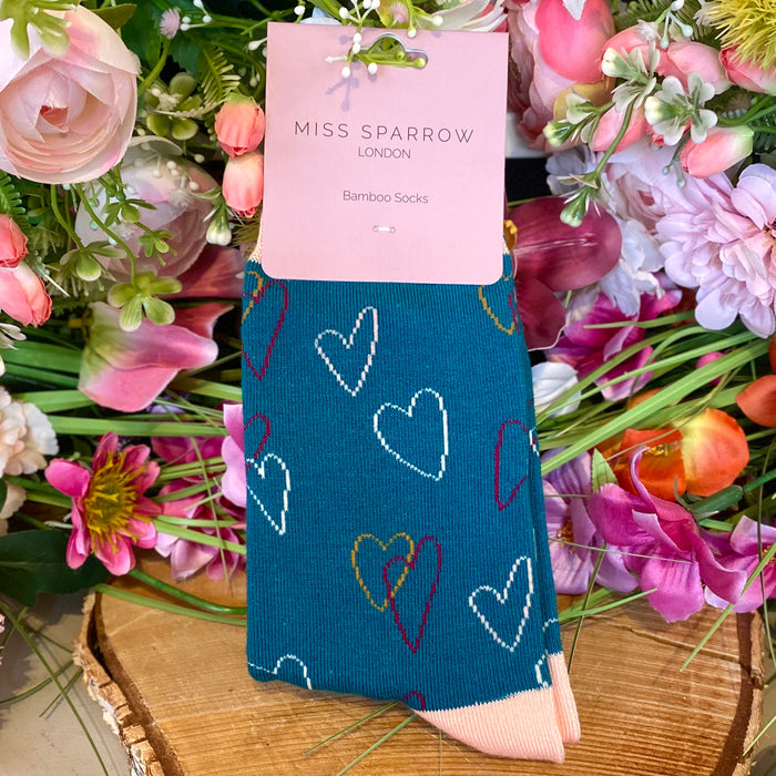 Miss Sparrow Bamboo Socks - Sketch Hearts